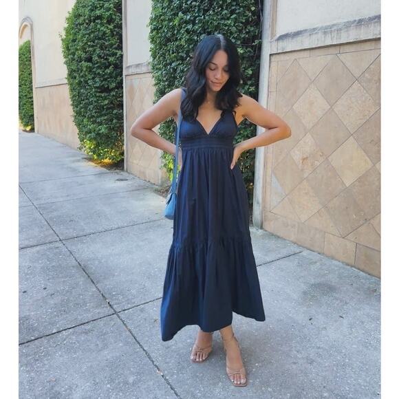 A.L.C. Dark Blue 100% Cotton Sleeveless V-Neck Back Cutout Rhodes Dress Size 4 - Picture 11 of 13